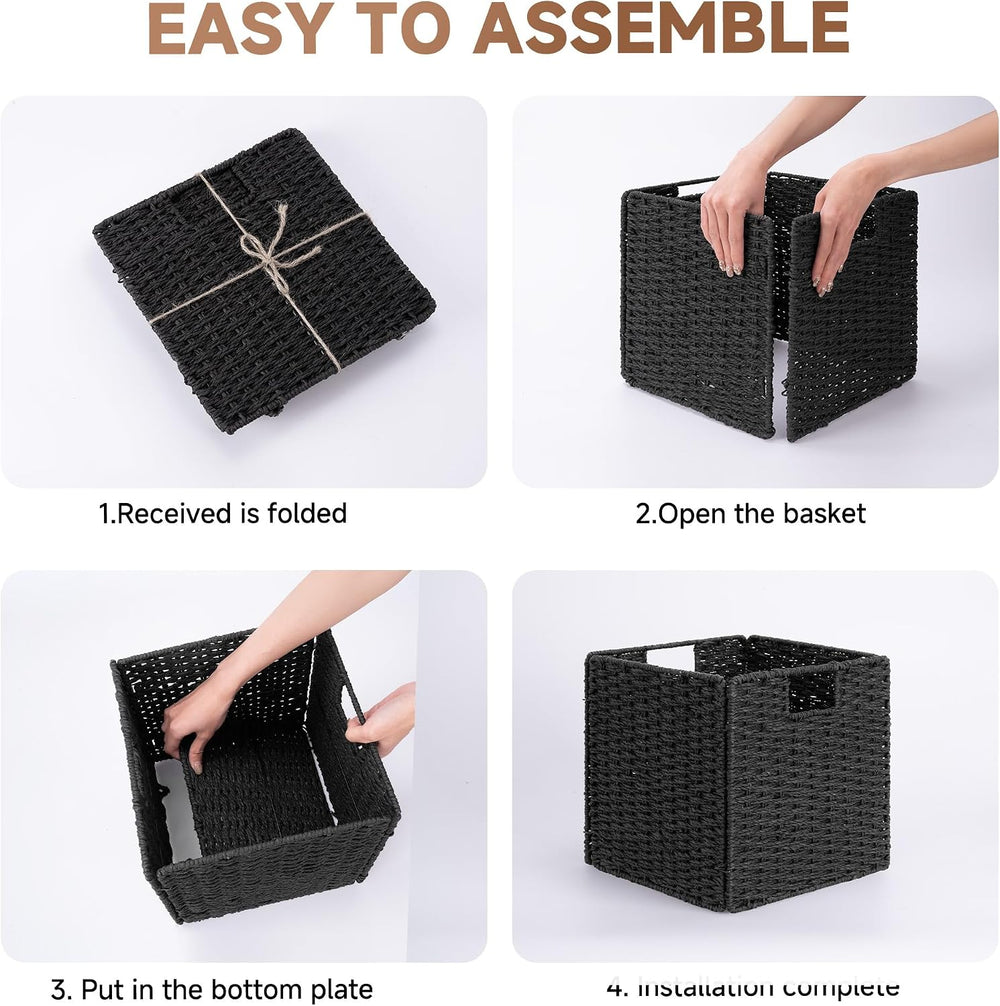 StorageWorks 11 inch Cube Storage Bins, Foldable Wicker Baskets, Black