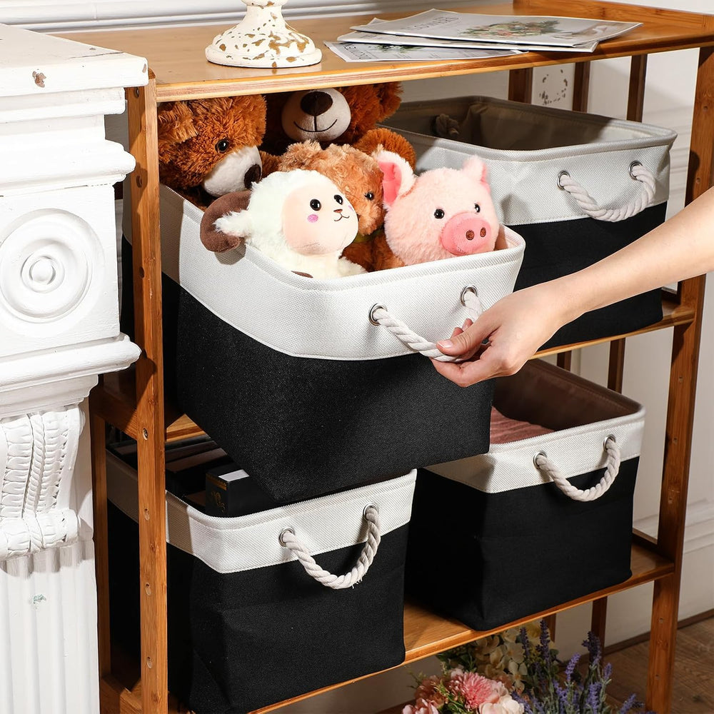 meekoo 8 Pack Fabric Storage Bins Baskets, 12 x 12 x 12 in, Black White