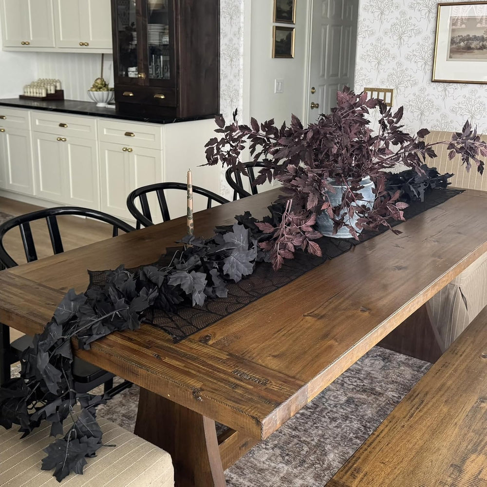 CQURE Black Maple Leaf Garland, 12PCS Halloween Garland Maple Leaves Fall Lea...