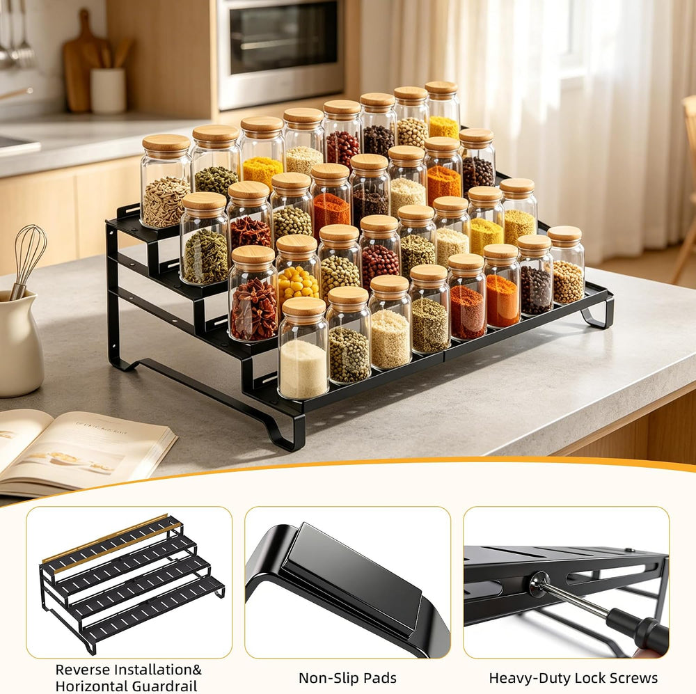 Expandable Can Organizer for Pantry, 4 Tier Metal Canned Food Storage