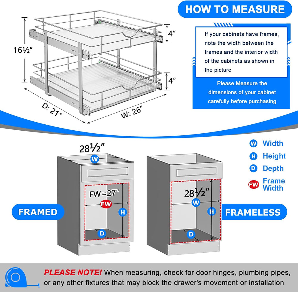 WelFurGeer 2-Tier Kitchen Cabinet Pullout Shelf and Drawer Organizer, Soft Cl...