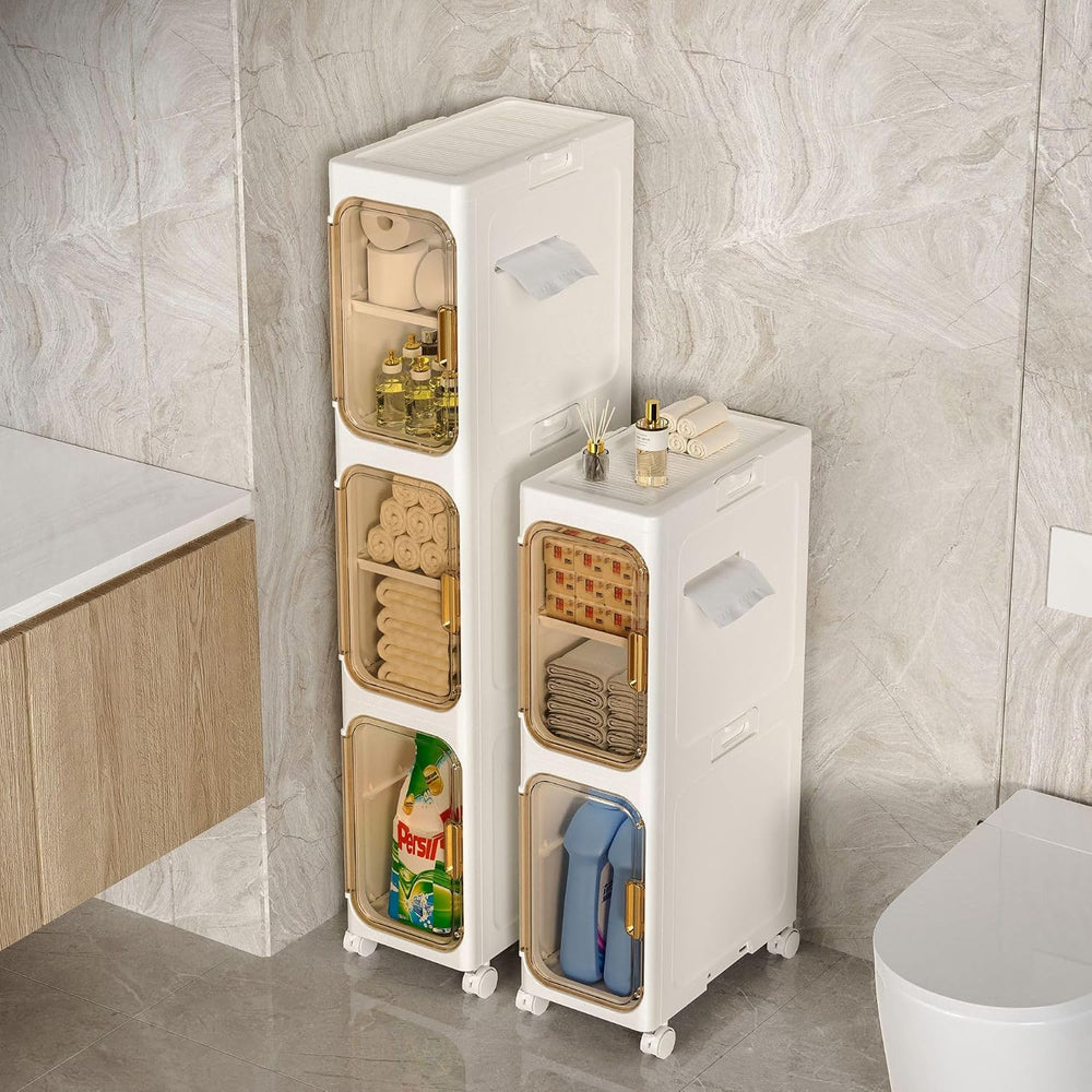 Slim Bathroom Storage Cabinet, Foldable & Movable Narrow Storage Organize...