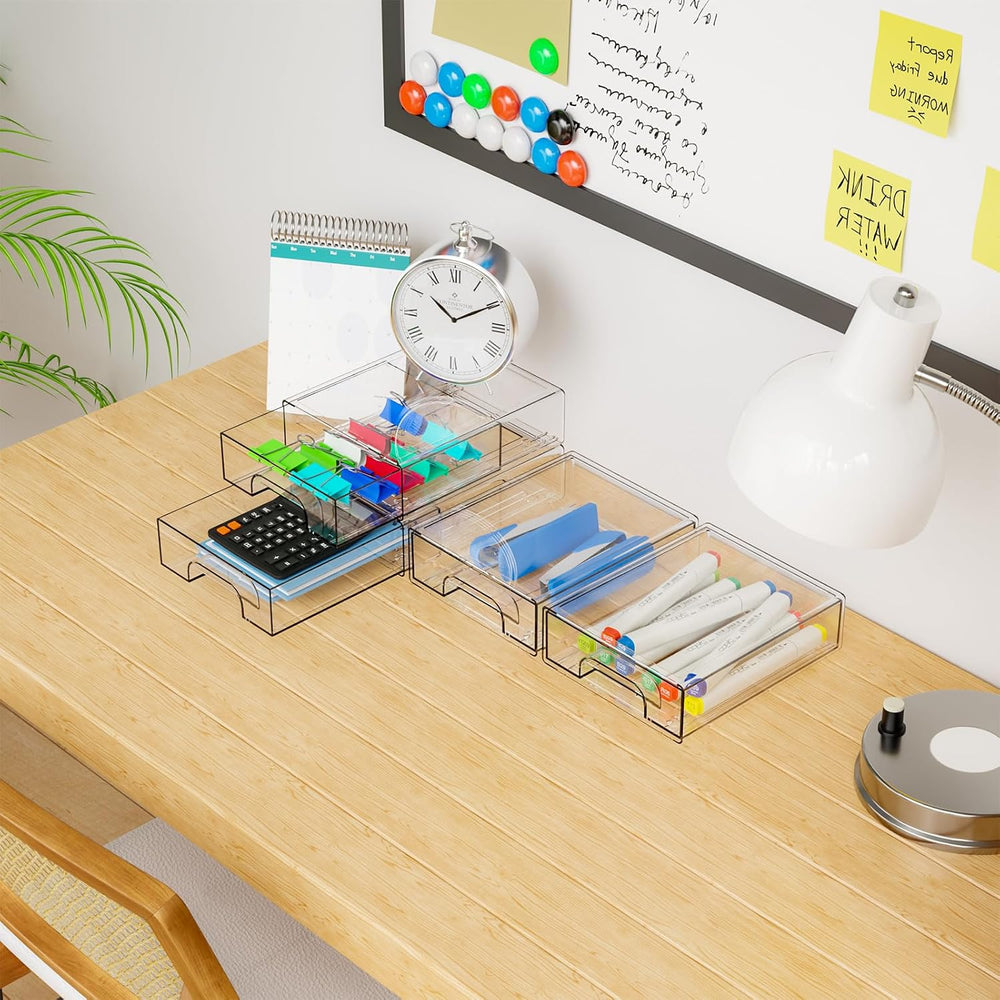 8 Pack Small Clear Stackable Storage Drawers,2.2'' Tall Desk Organiza...