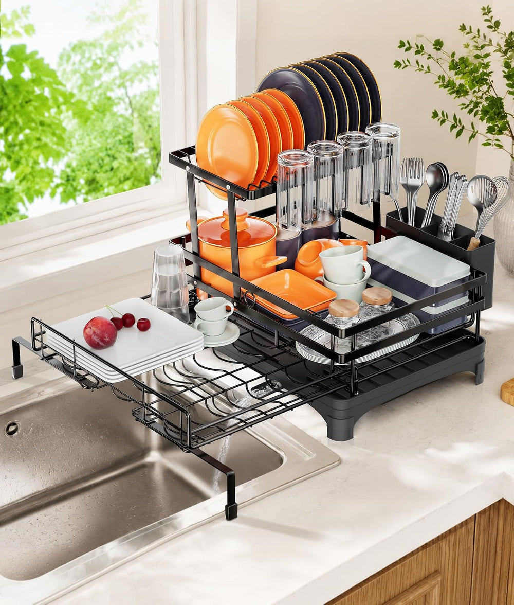 Hanyi 2-Tier Expandable Dish Drying Rack for Counter and Over Sink