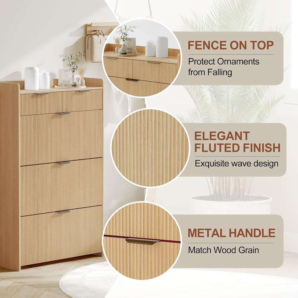 IDEALHOUSE Modern Shoe Cabinet with 3 Flip Drawers & 2 Small Drawers &...