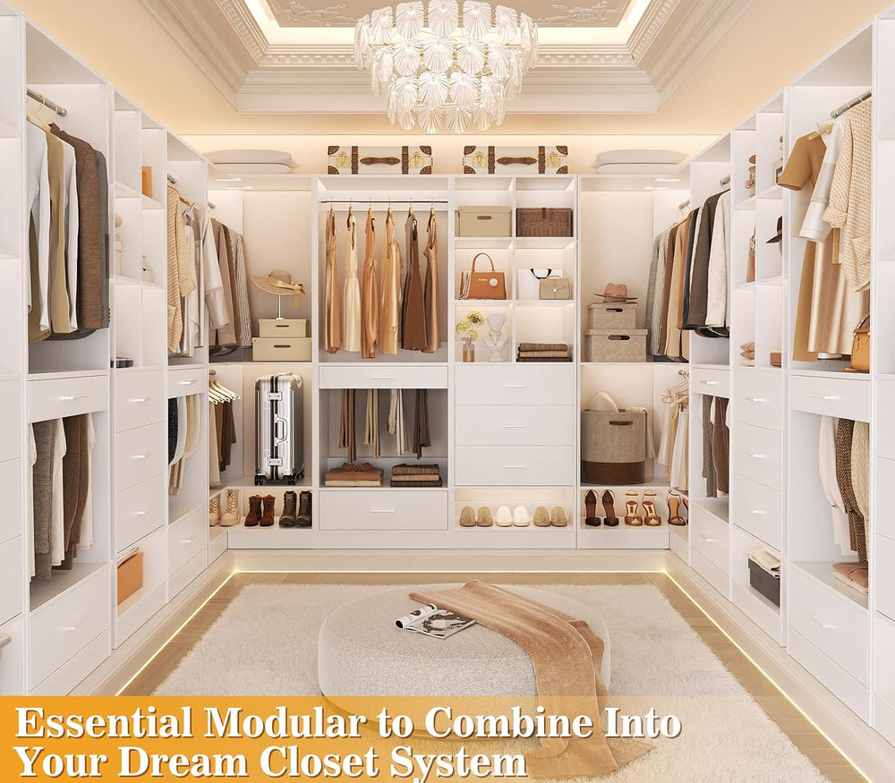 Closet System Organizer with 3 Drawers and Partition Storage, Freestanding Wa...