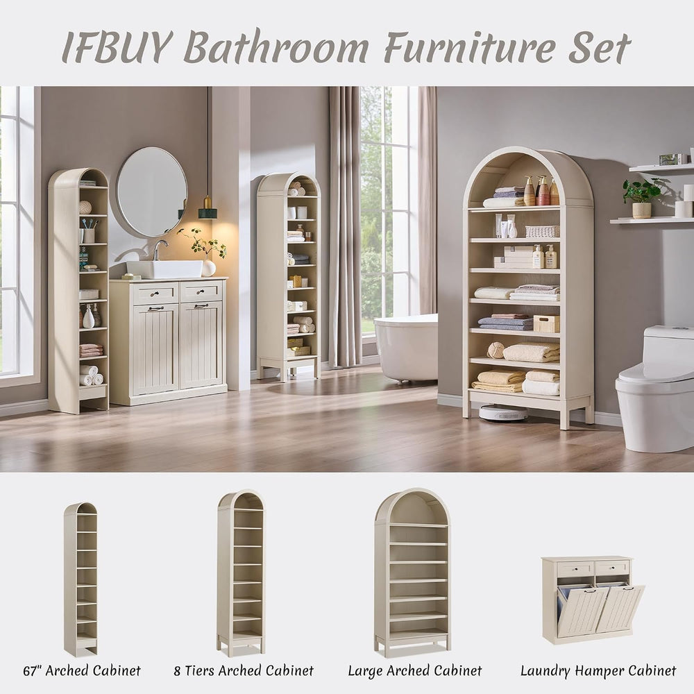 IFBUY Tilt Out Laundry Hamper Cabinet, Trash Can Cabinet, Cream