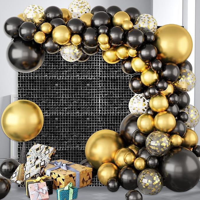 12PCS Black Shimmer Wall Backdrop, Square Sequin Photo Backdrops Panel, Glitt...