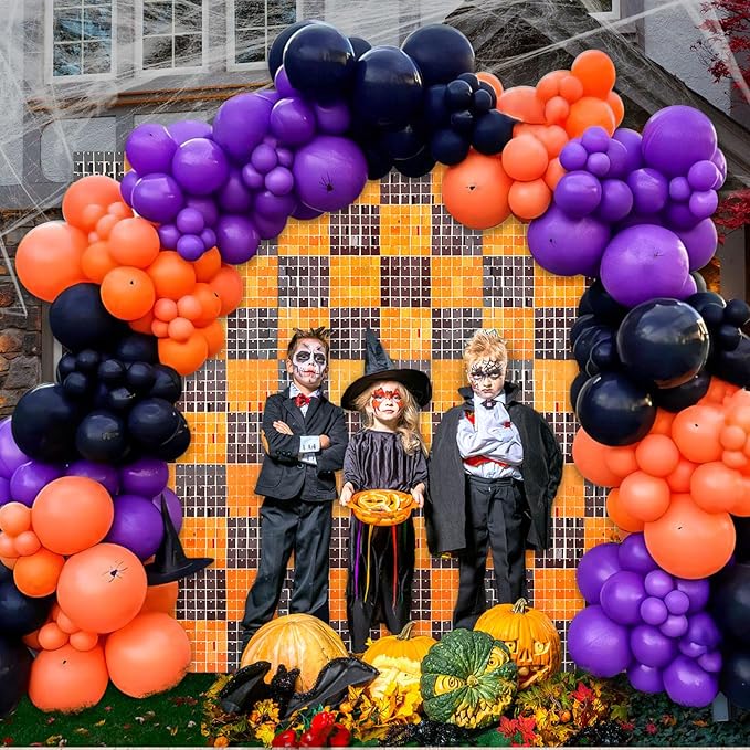 12PCS Black Orange Shimmer Wall Backdrop, Square Sequin Photo Backdrops Panel...