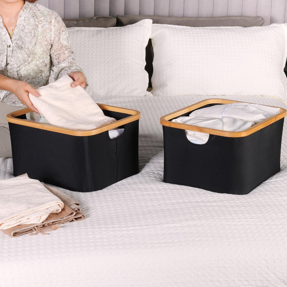 efluky Storage Baskets for Organizing, Fabric Storage Bins with Bamboo Handle...