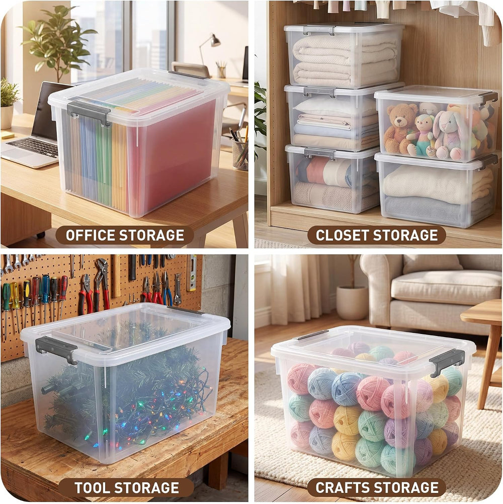 Citylife 4-Pack 32 QT Clear Plastic Storage Bins with Latching Lids