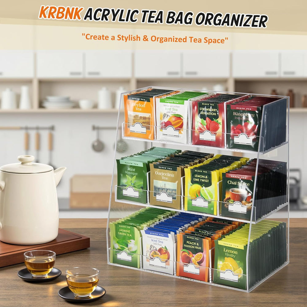 3-Tier Acrylic Tea Bag Organizer - Holds 200+ Tea Packets