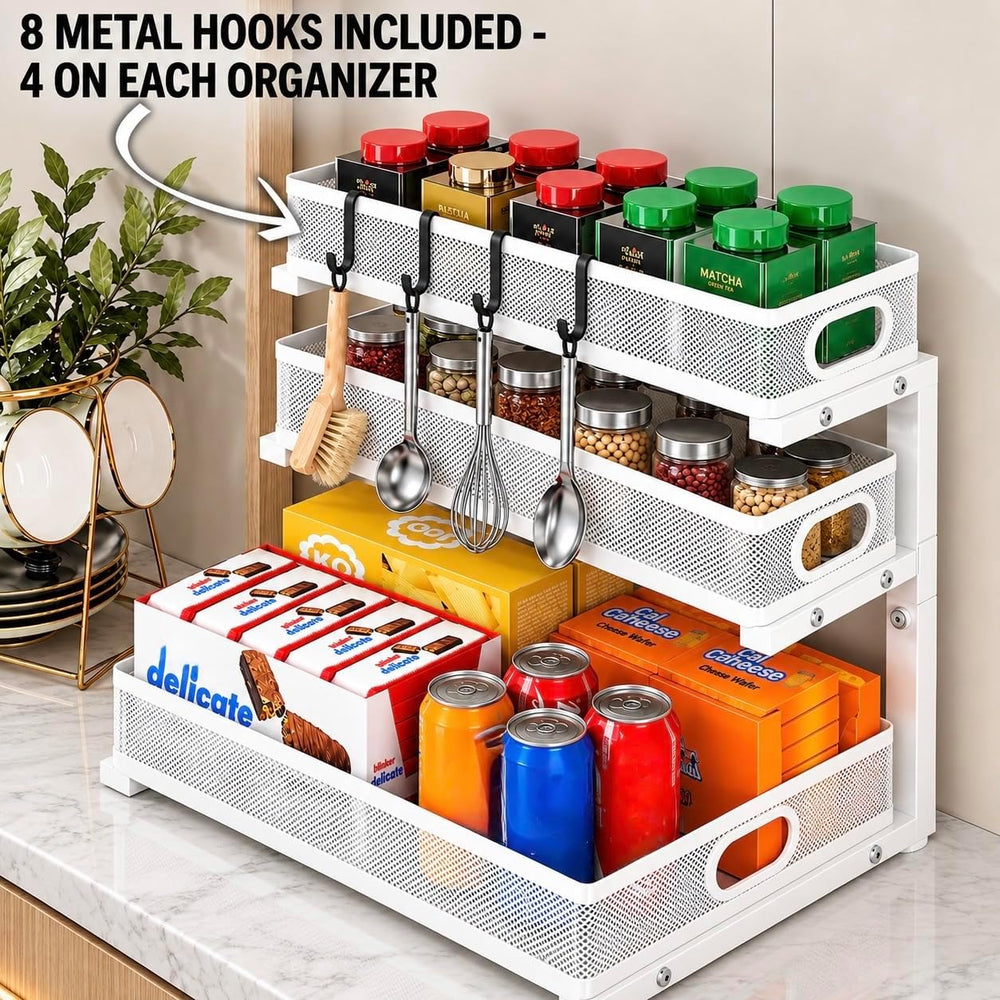 Under Sink Organizer, 2 Pack 3 Tier Sliding Cabinet Organizer, Pull Out Stora...