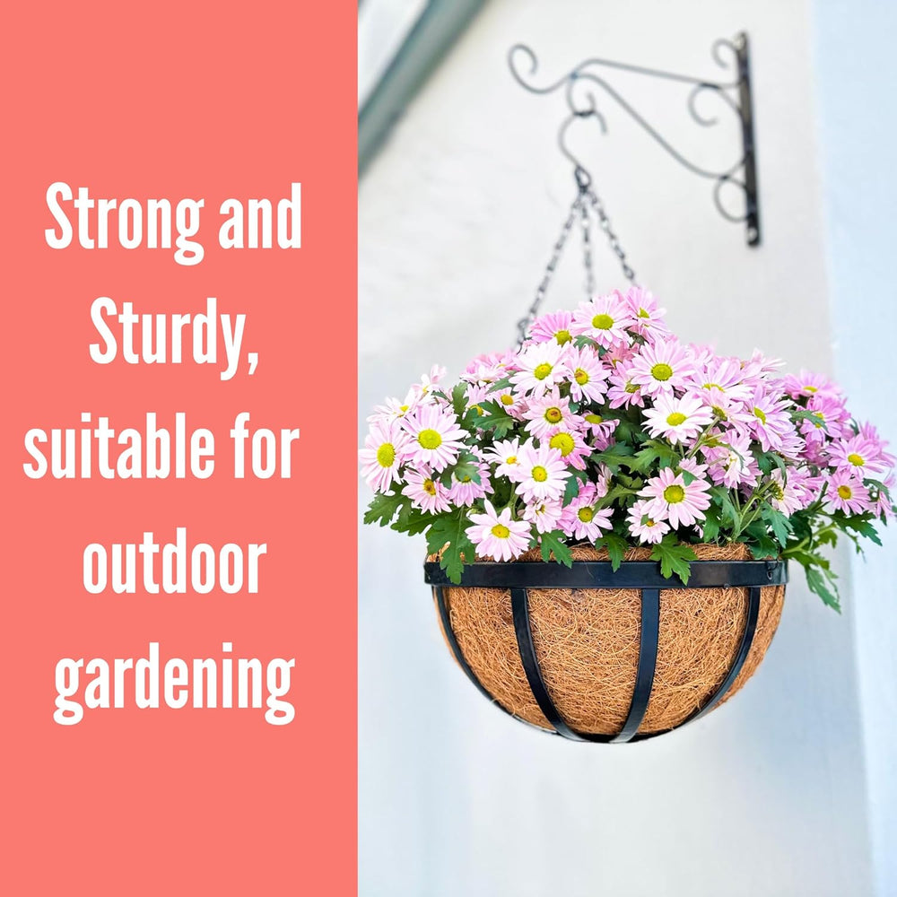 LaLaGreen Round Hanging Baskets (14 in, 4 Pack) Black Coco Liner Planters