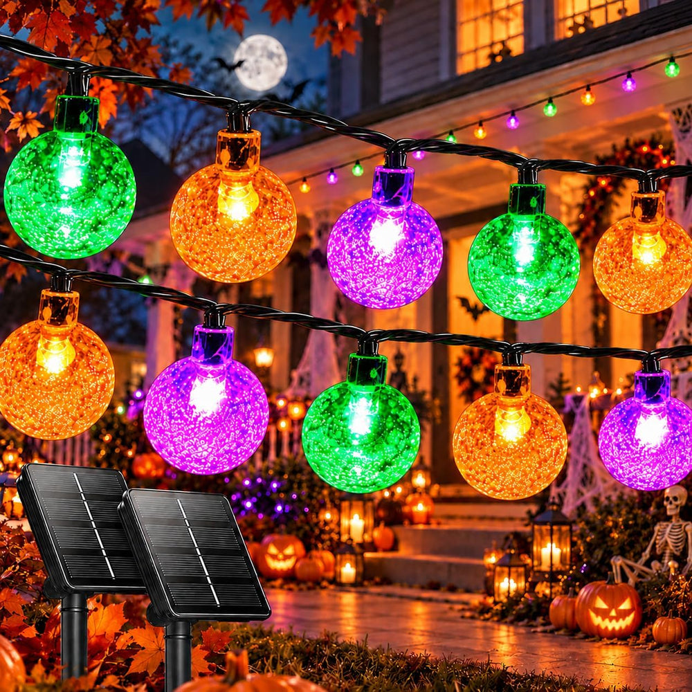 2 Pack 100 LED Purple Orange and Green Solar Halloween Lights Outdoor