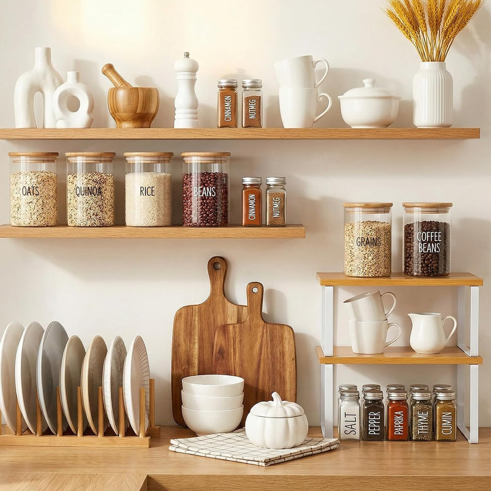 4Pcs Kitchen Organizer Accessories Set, Cabinet Organizer Shelf and Bamboo Di...