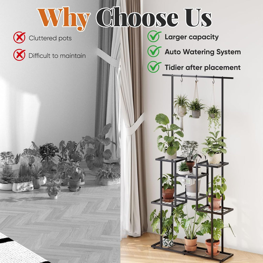 4 Tier Plant Stand with Automatic Drip Watering System, Indoor Outdoor Metal ...