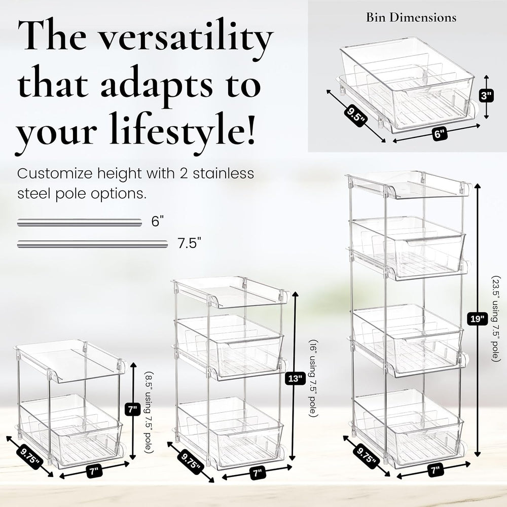 3 Tier Clear Under Bathroom Sink Organizer Pull Out Drawer | Bathroom Cabinet...