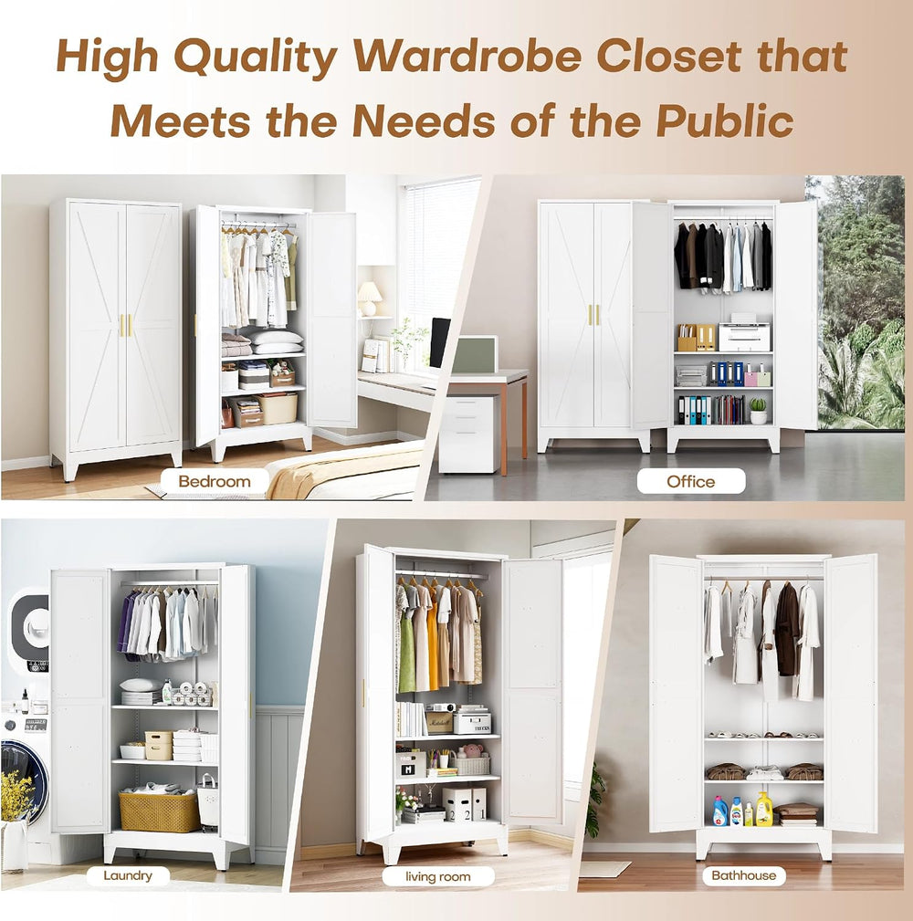 Wardrobe Closet with Doors, Armoire Wardrobe Closet with Hanging Rod