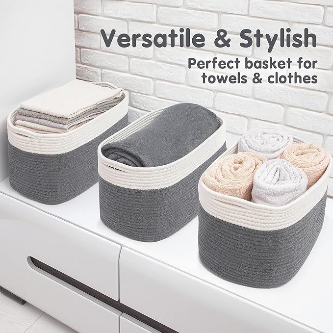 CHAT BLANC Cotton Rope Baskets for Organizing | Storage Baskets for Shelves |