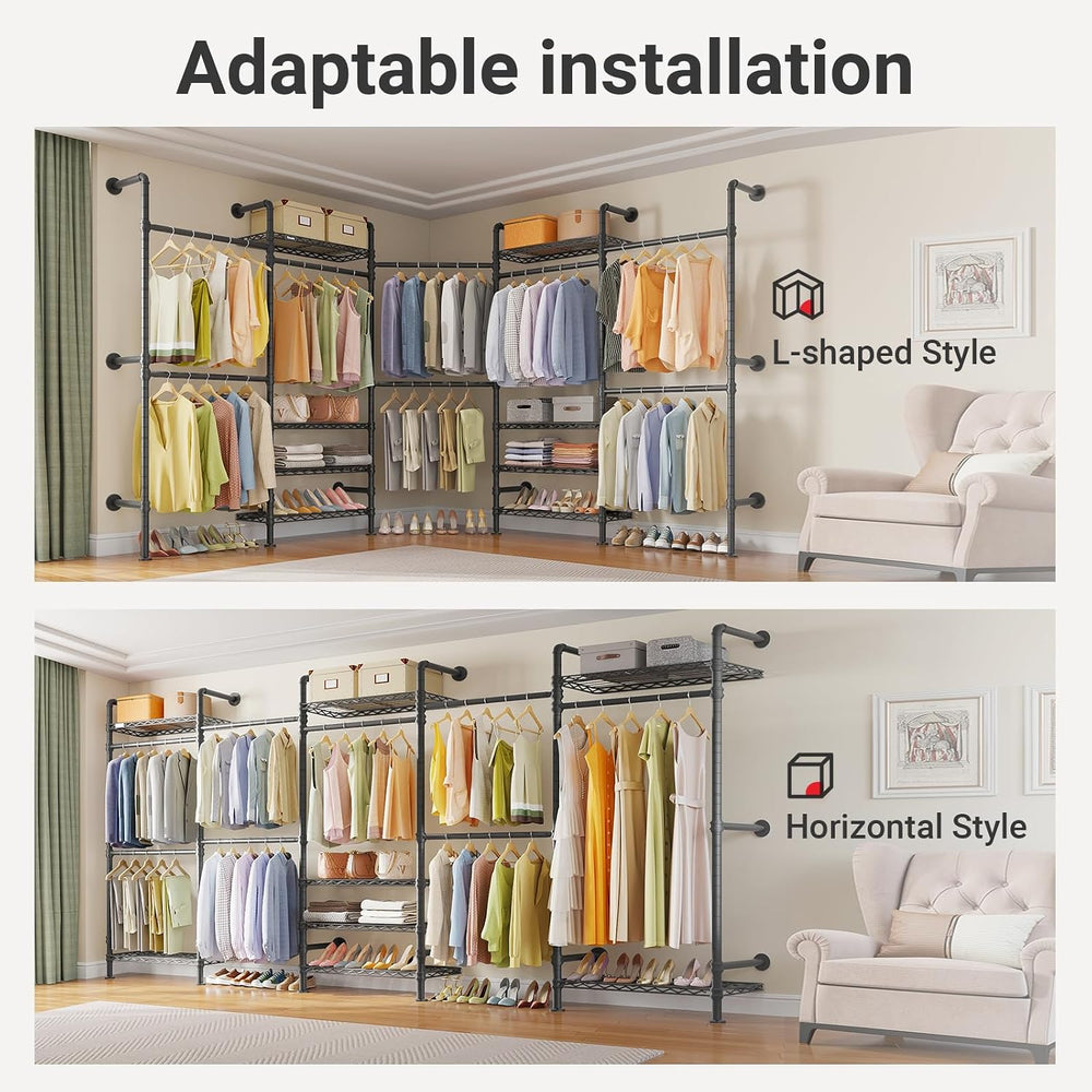 Timate F5 Expandable Wall Mounted Clothes Rack with 8 Adjustable Shelves &...