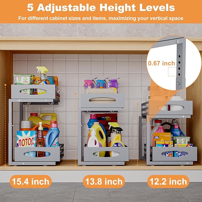 Under Sink Organizer, 2 Tier Under Sink Organizers and Storage, Adjustable (2...