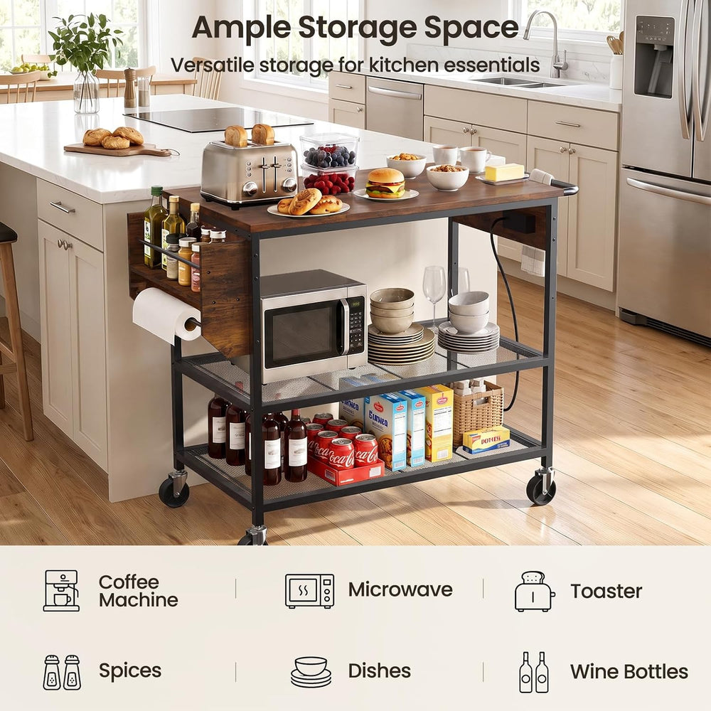 Rolling Kitchen Island Cart with Storage, 3 Tier Kitchen Cart on Wheels,Wood ...