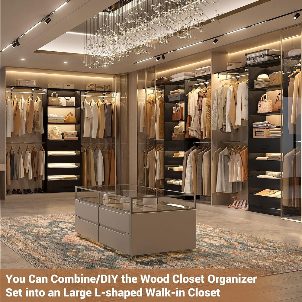 Aheaplus Closet System with 4 Drawers, 8FT Wood Closet Organizer System