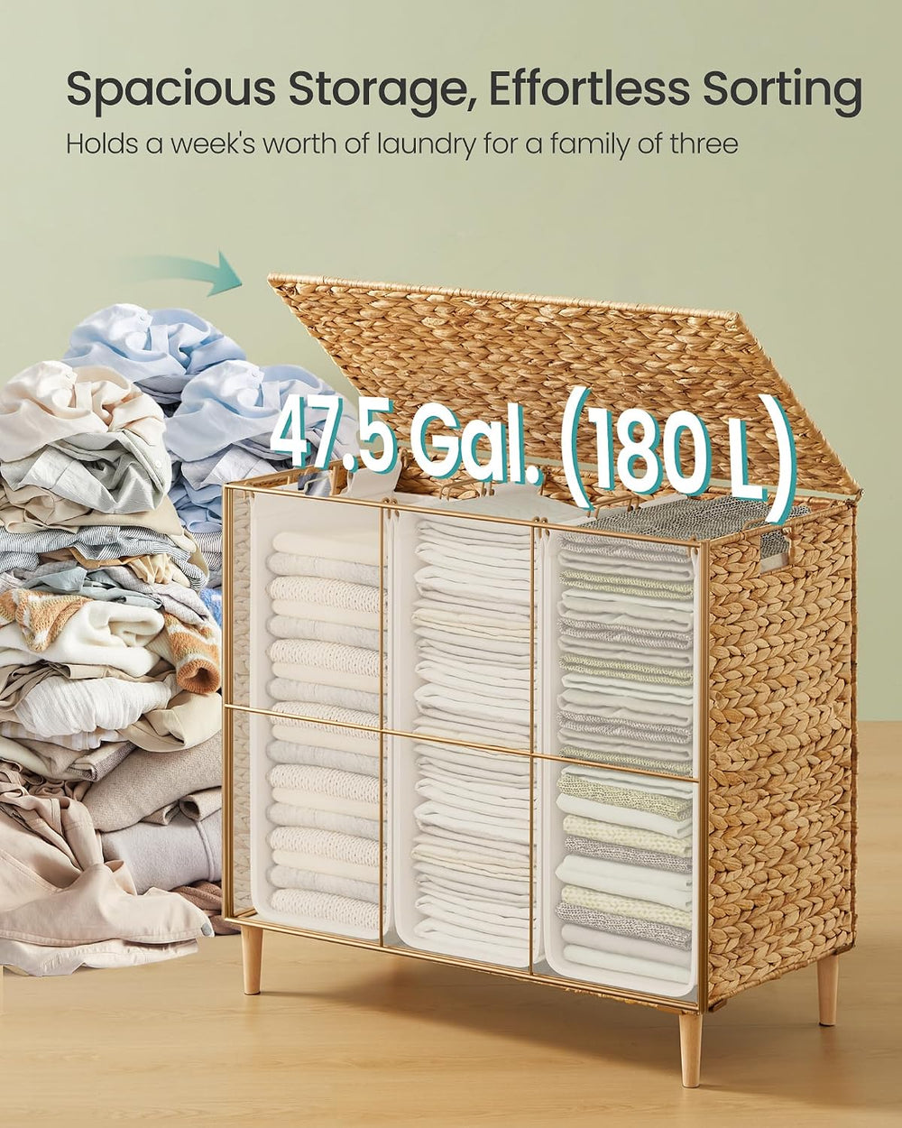 SONGMICS Laundry Hamper With Lid, 180 L Wicker Handwoven Water Hyacinth