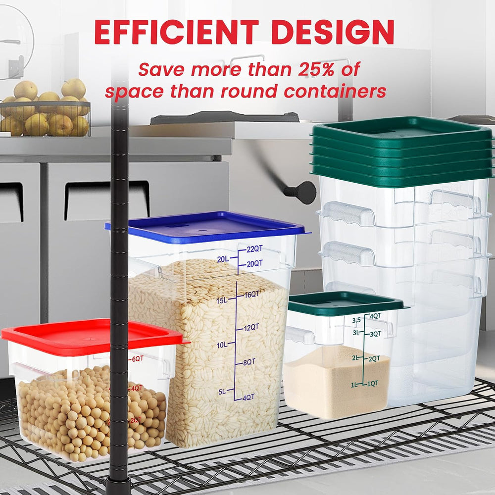 BIEAMA 4 Pack 6 Qt Square Food Storage Containers with Lids, NSF, Clear