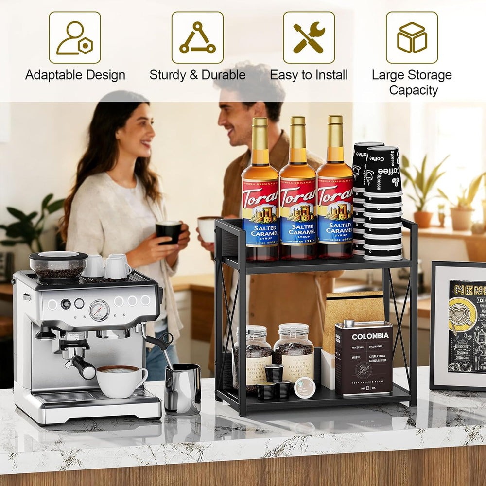 Giikin Kitchen Countertop Organizer, 2 Tier Coffee Bar Organizer, Black Spice...