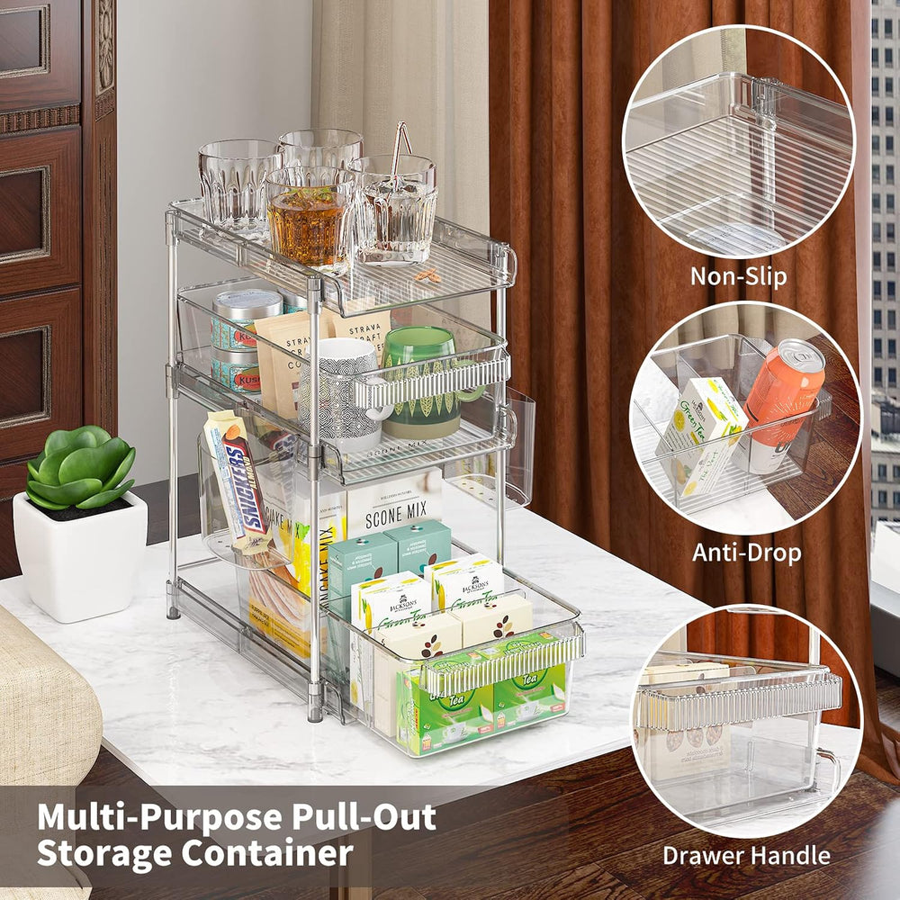 WAKISA 2Pcs Pull Out Organizer and Storage with Cups and Removable Dividers