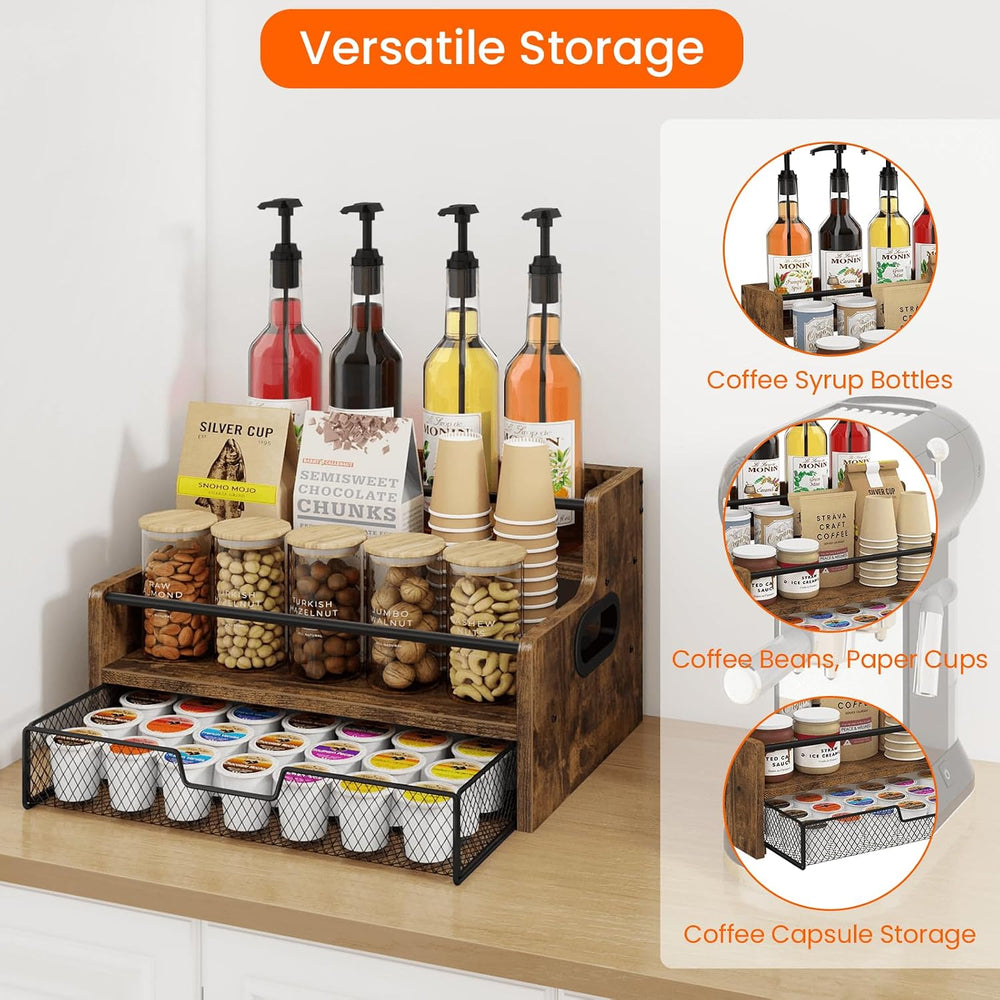 Homode Coffee Syrup Organizer Rack, 3-Tier 8 Bottles Syrup Stand