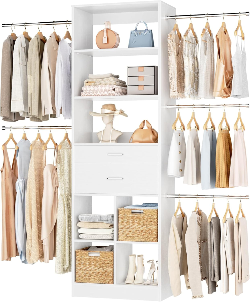 Besiost Small Closet System, 3.2-6.8FT Small Closet Organizer with 2 Wooden D...