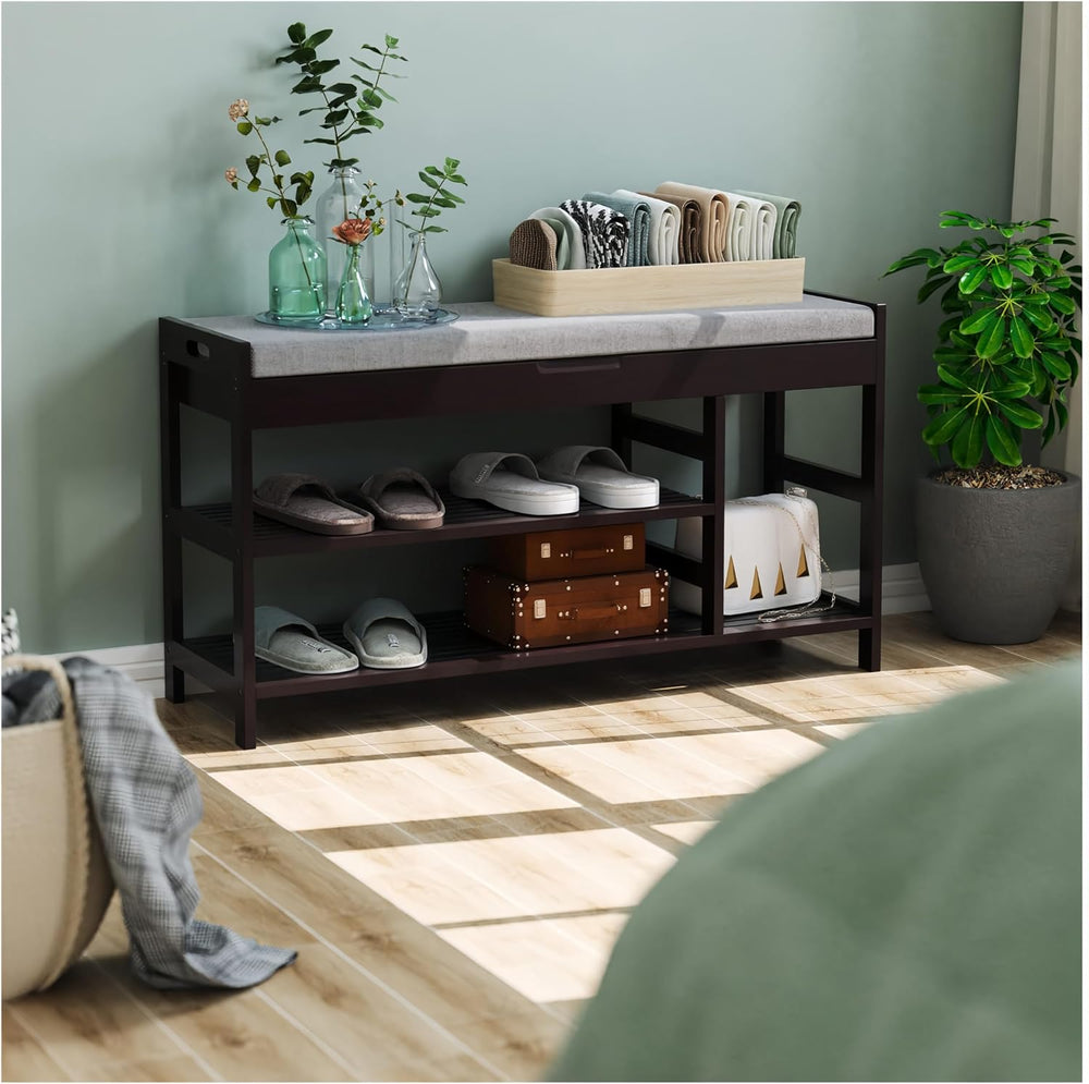 2-Tier Shoe Rack Bench with Flip-Top Storage, 36" Entryway Bench with Seat