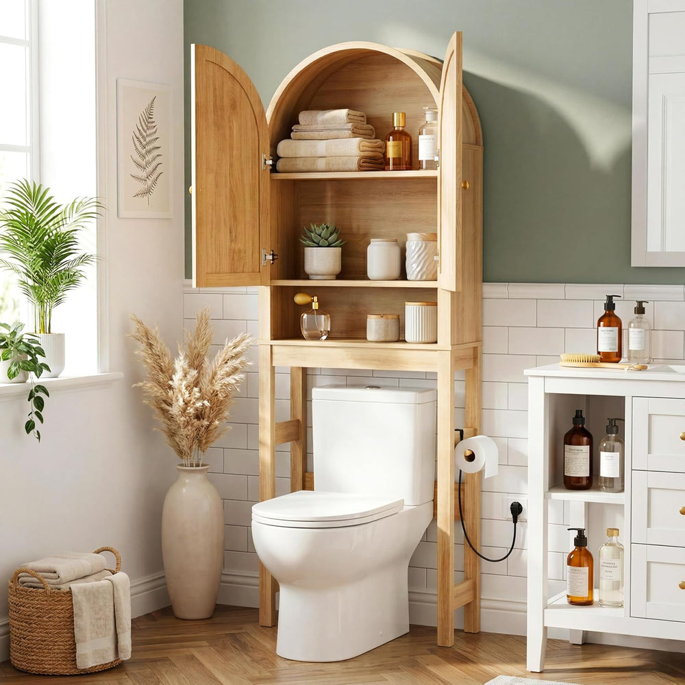 HMstone Over The Toilet Storage Cabinet, Arched Bathroom Organizer and Storag...