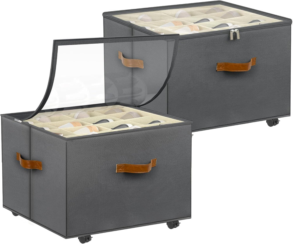 Foyego 2 Pack Shoe Organizer for Closet, Shoe Storage with Wheels, Gray