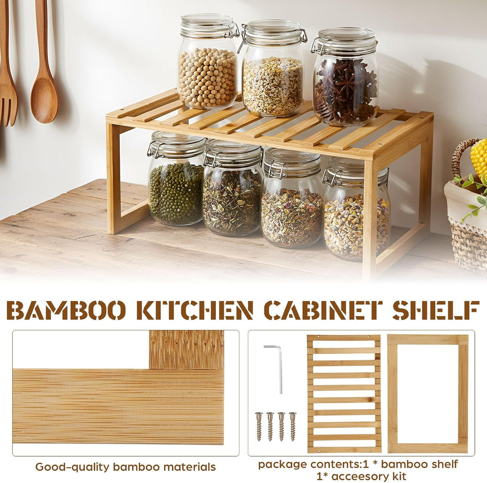 4 Pcs Kitchen Cabinet Organizer Bamboo Bookshelf Bamboo Kitchen Shelves, Rect...