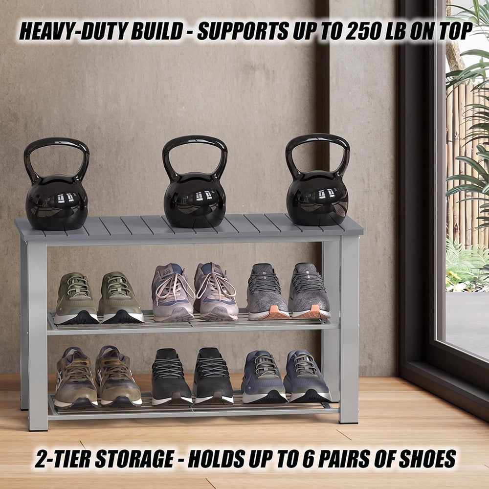 Simple Houseware Wooden Top Shoe Rack Bench for Entryway, Grey