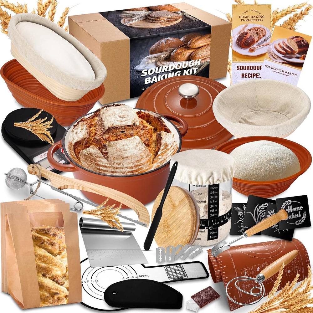 EWFEN Sourdough Starter Kit with Enamel Cast Iron Pot, Complete Sourdough Bre...