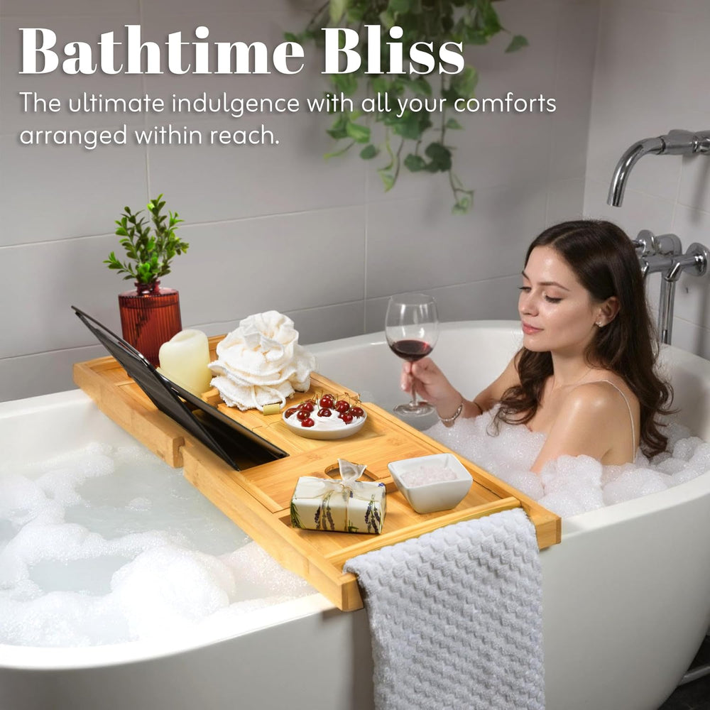 Home It Premium Bathtub Tray Caddy - Foldable, Expandable, Fits Most Tubs