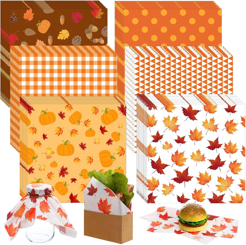 Ireer 600 Pcs Fall Deli Paper 12x12 Wax Parchment Waterproof Sheet for Food