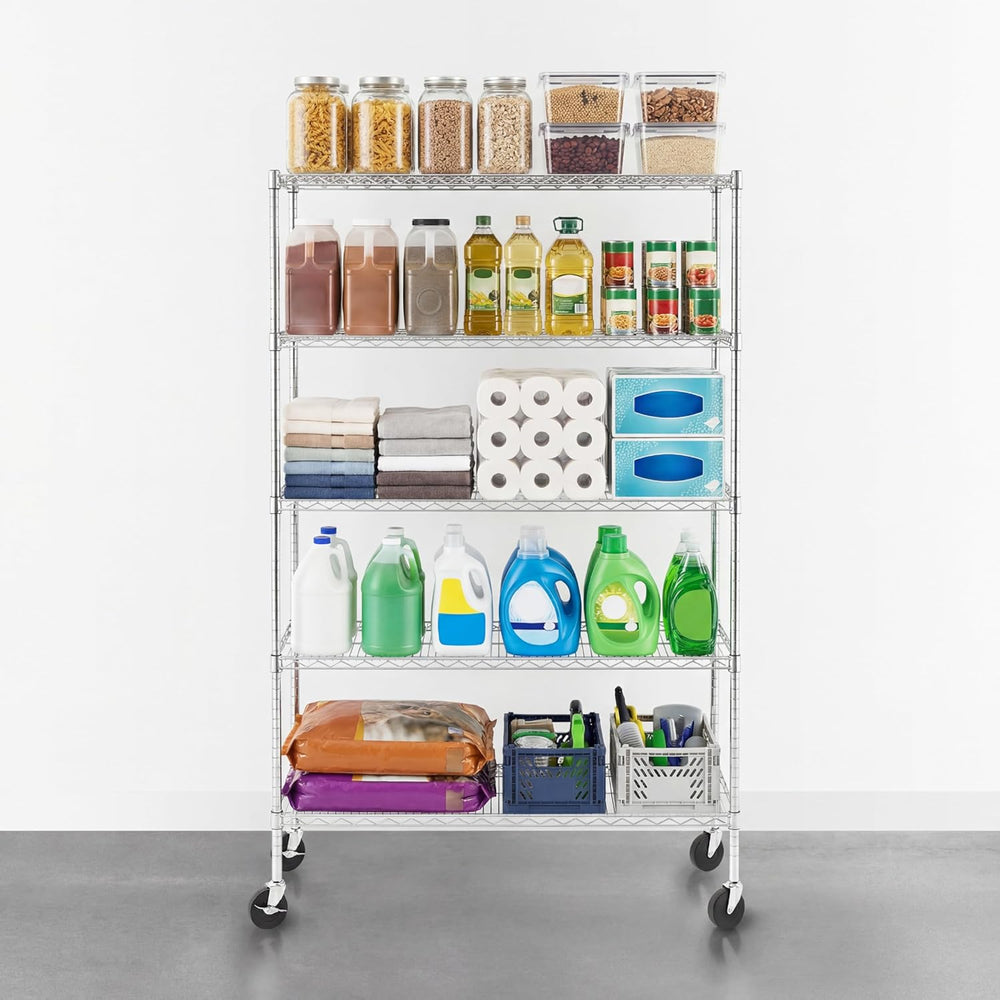 SafeRacks NSF 5-Tier Heavy Duty Wire Shelving Unit w/Wheels, 18"x48"...