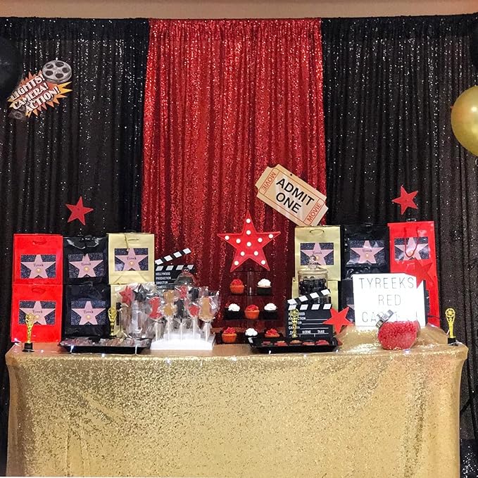 JYFLZQ Black Sequin Backdrop Curtains 2ft x 8ft 4 Panels Glitter Photo Booth ...
