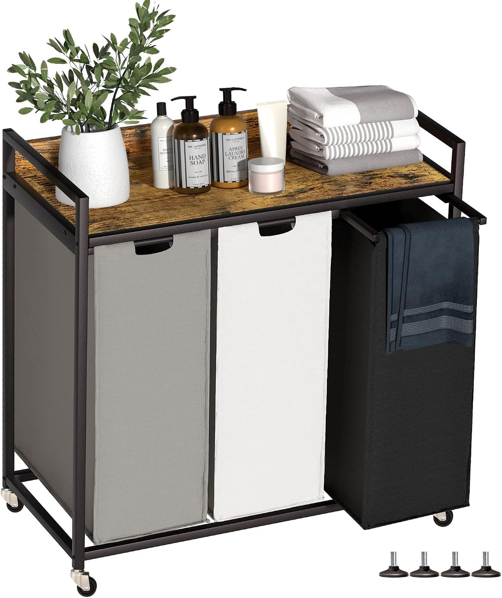 Herture Laundry Hampers with Shelf, Laundry Basket 3 Section, Laundry Sorter ...