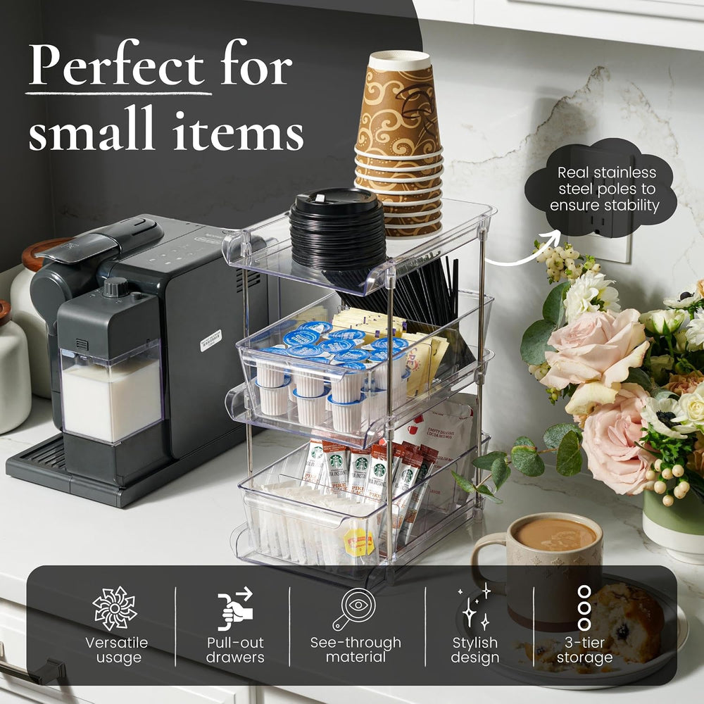 3 Tier Clear Under Bathroom Sink Organizer Pull Out Drawer | Bathroom Cabinet...