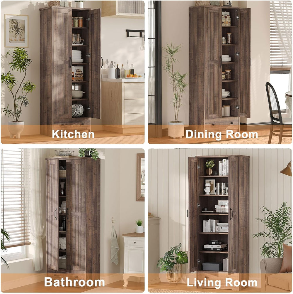 Decofy 70" Tall Storage Cabinets, Large Wood Storage Pantry Cabinet with...