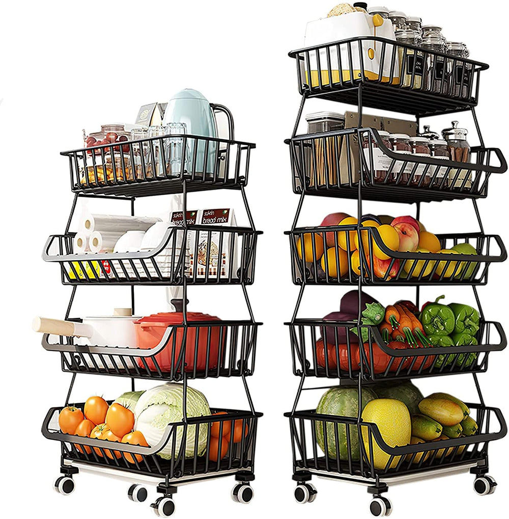 Stackable Storage Baskets 4 Tiers Wire Organizer Basket with Lockable Univers...
