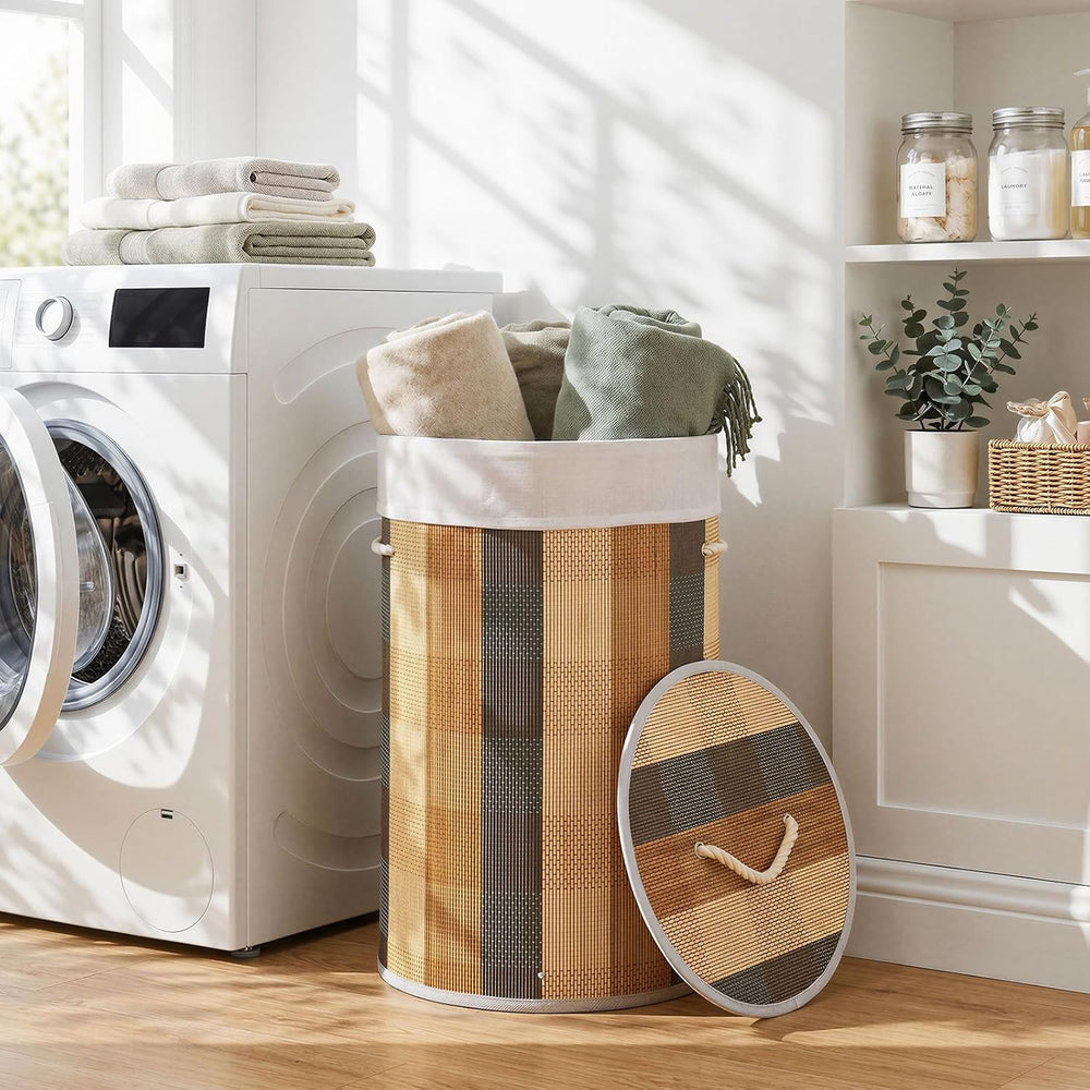 Giantex Round Bamboo Laundry Hamper with Lid, 13.2 Gal Large Capacity Clothes...