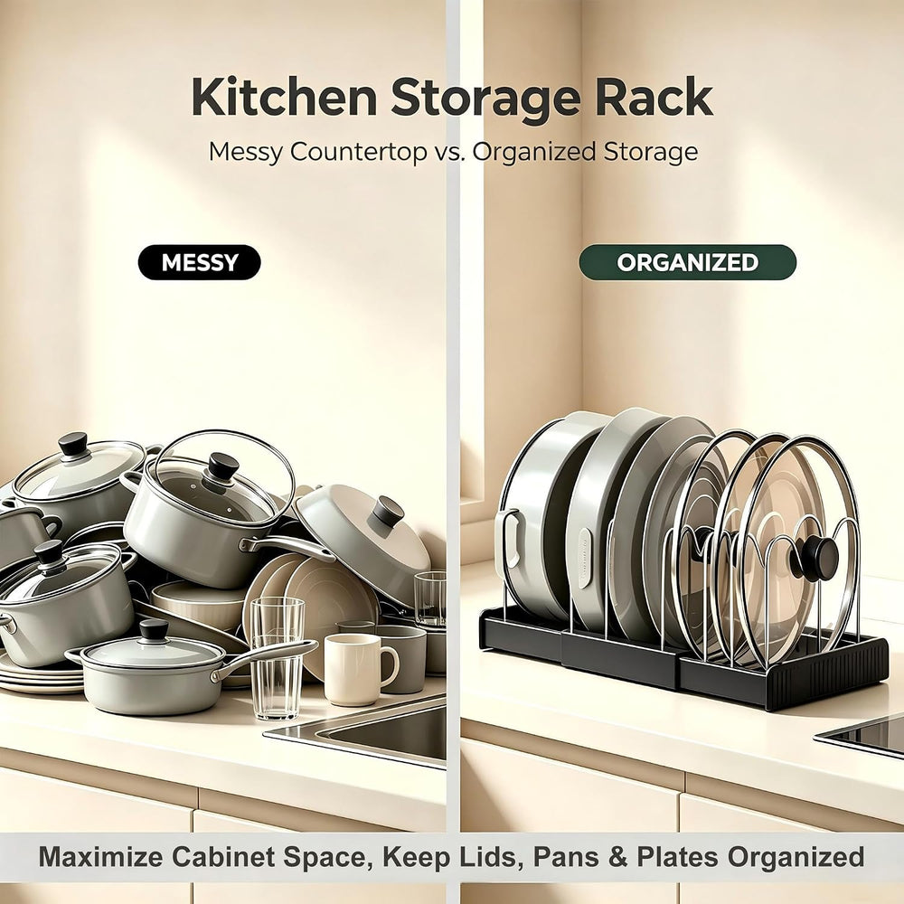 Expandable Pot Lid Organizer for Cabinet, Adjustable Cookware Organizer with ...